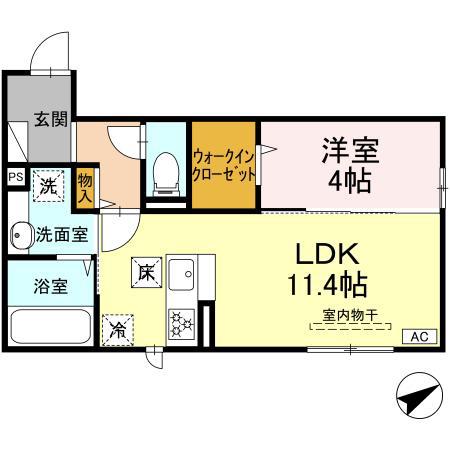 トリシア刈穂橋(1LDK/1階)の間取り写真