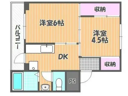 ヴィラナリー国ヶ原 2号棟(2K/3階)の間取り写真