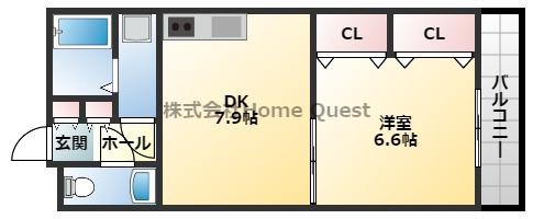 プリムローズ八戸ノ里(1DK/2階)の間取り写真