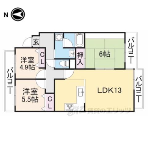 ユニーブル富雄(3LDK/3階)の間取り写真