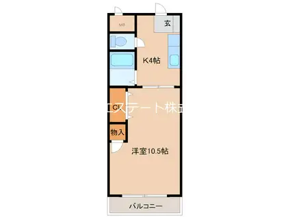 ウッドハウスII(1K/4階)の間取り写真