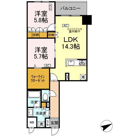 サンジョイアゼロ(2LDK/2階)の間取り写真