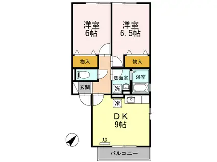 シャトレー21B棟(2DK/2階)の間取り写真