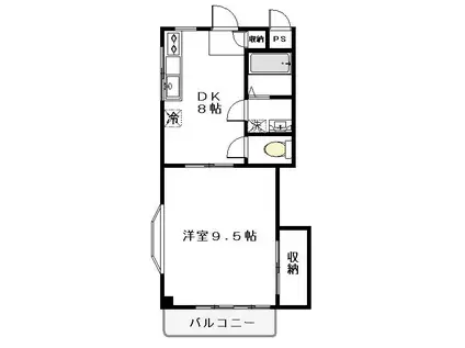 ハイツ幸山(1DK/1階)の間取り写真