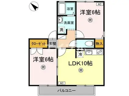 アドミレー樹太 C棟(2LDK/1階)の間取り写真
