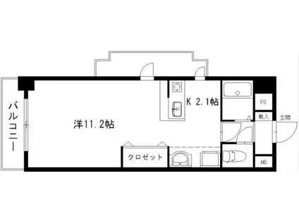 ビリーヴヒルズ(ワンルーム/2階)の間取り写真