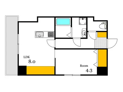 ノーブル平和大通(1LDK/8階)の間取り写真