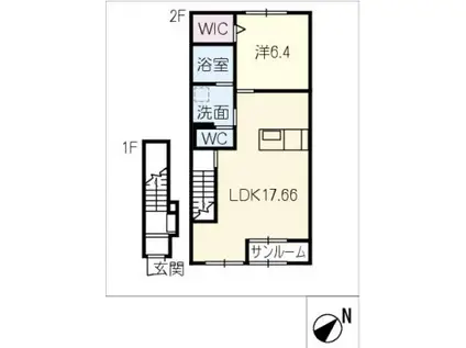 ラ・メテオール(1LDK/2階)の間取り写真