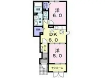 サワディ- II(2DK/1階)の間取り写真