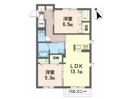 ベレオ神明(2LDK/3階)の間取り写真
