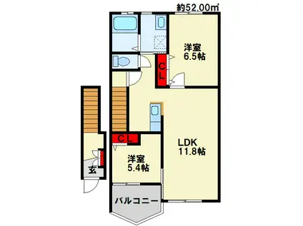 グランドステージII(2LDK/2階)の間取り写真