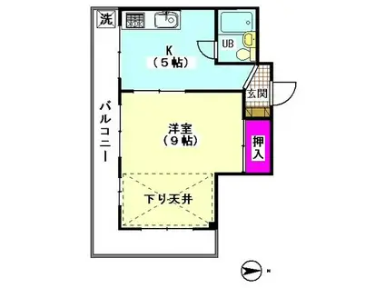 亀田コーポ(1K/3階)の間取り写真