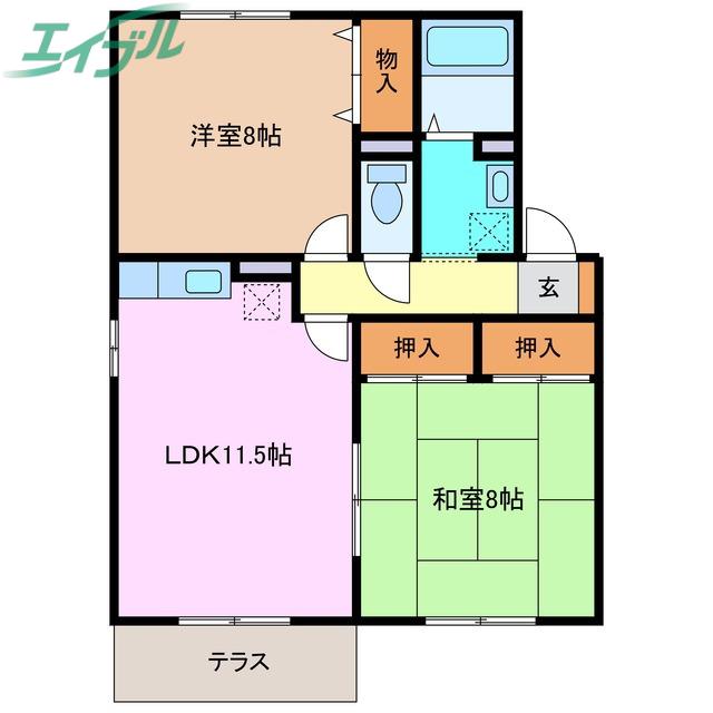 サンガーデン南四日市C(2LDK/1階)の間取り写真