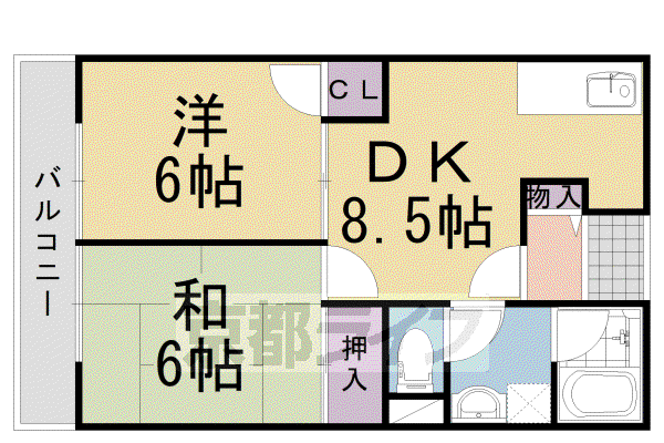 ウエストヒルパートII(2LDK/2階)の間取り写真