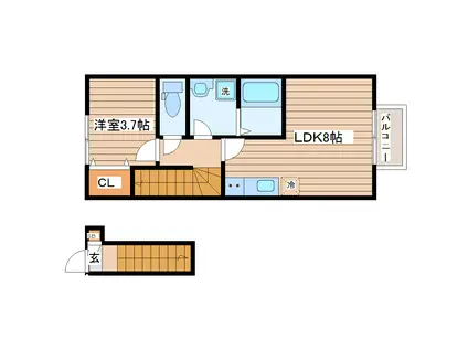 アンセル長町B(1LDK/2階)の間取り写真