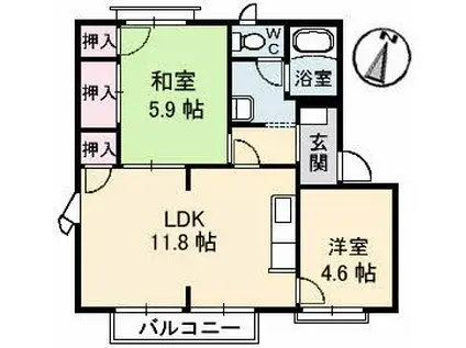 屋島フレグランスB棟(2LDK/1階)の間取り写真