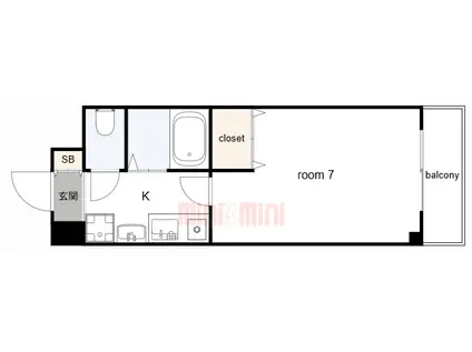 バッハレジデンス神戸ウエスト(1K/4階)の間取り写真