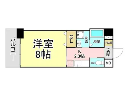 プルーム下到津(1K/4階)の間取り写真