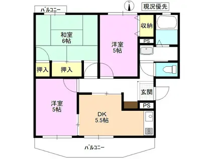 ラ・セゾンS 小泉(3DK/1階)の間取り写真