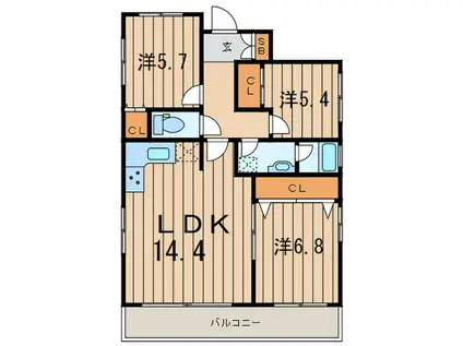 ラ・トリアード(3LDK/2階)の間取り写真