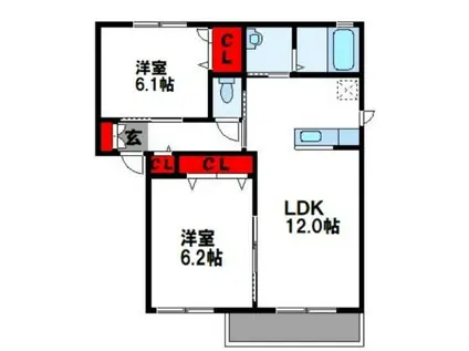 ボンシャンスA棟(2LDK/2階)の間取り写真
