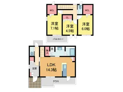 ラファミリアフェリスA(3LDK/1階)の間取り写真
