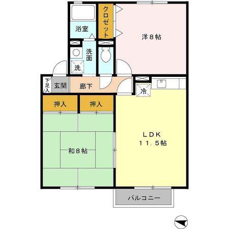 JR片町線 忍ケ丘駅 徒歩13分 2階建 築26年(2LDK/1階)の間取り写真