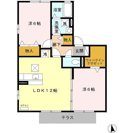 アークビレッジD(2LDK/1階)の間取り写真