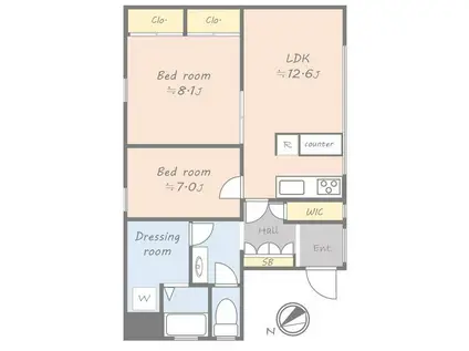 喜界ビル(2LDK/4階)の間取り写真