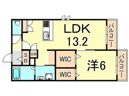 グランツ武庫之荘(1LDK/2階)の間取り写真