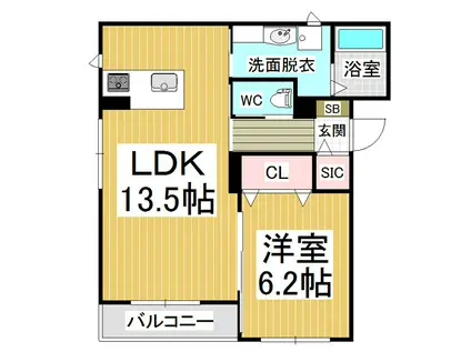 コンフォーティアグルーヴィー(1LDK/2階)の間取り写真