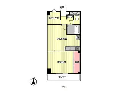 不二レジデンス(1SDK/3階)の間取り写真