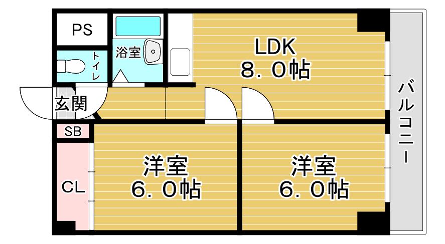 雅叙園ハイツ(2LDK/2階)の間取り写真