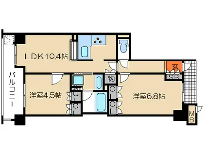 イーグルコート聖護院(2LDK/6階)の間取り写真