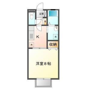 ウェルヴィラ東福山B(1K/1階)の間取り写真