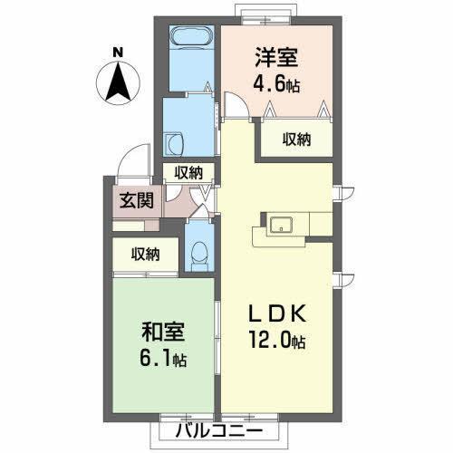 プレステージ川岸 D(2LDK/2階)の間取り写真