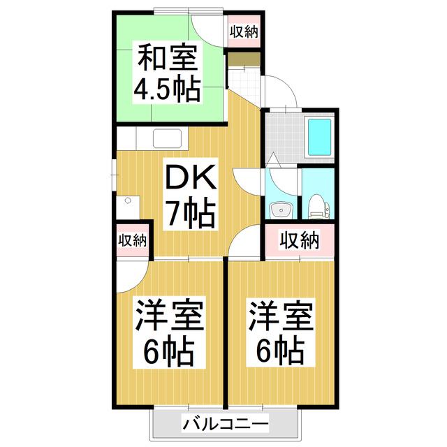 ソフィート箱清水B棟(3DK/1階)の間取り写真