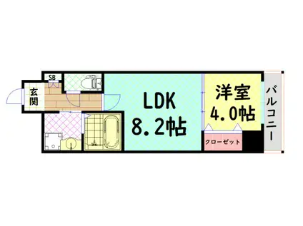 南堀江プライマリーワン(1LDK/6階)の間取り写真