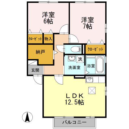 ラ・ベルメゾン・グラース(2LDK/1階)の間取り写真