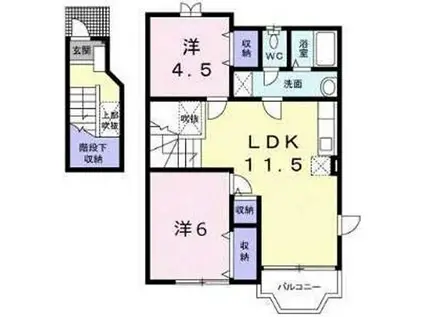 春風の西洋館 カーサデュオA棟(2SLDK/2階)の間取り写真