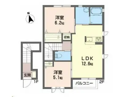 ドエル・サーラ B(2LDK/2階)の間取り写真