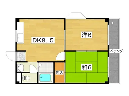 グランドコート(2DK/2階)の間取り写真