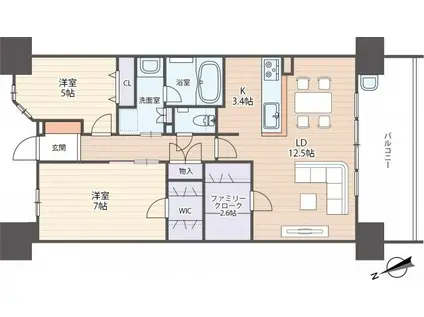 ベルズ西原(2LDK/15階)の間取り写真