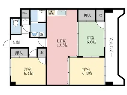 クレスト直方駅前(3LDK/4階)の間取り写真