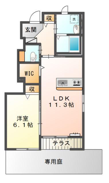 ウィングII(1LDK/1階)の間取り写真