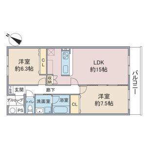 コーポハルラサン 南棟(2LDK/1階)の間取り写真