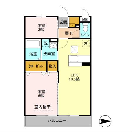リバーパーク蒲生C(1SLDK/1階)の間取り写真
