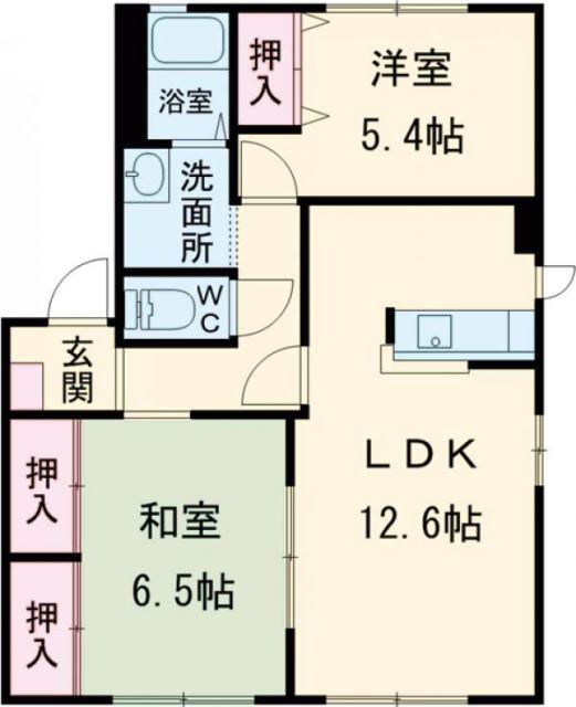 チェリータウン高松A棟(2LDK/2階)の間取り写真