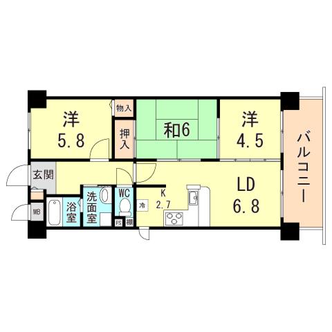 フロックス西明石(3LDK/2階)の間取り写真