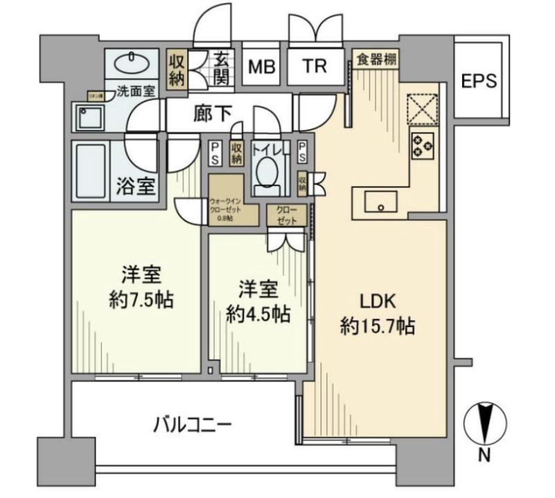 グランリビオ芝大門(2LDK/16階)の間取り写真